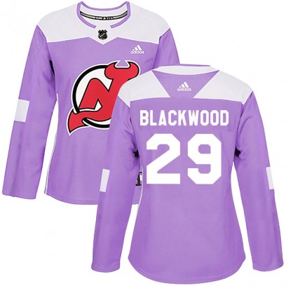 Women's Authentic New Jersey Devils MacKenzie Blackwood Adidas Mackenzie Blackwood Fights Cancer Practice Jersey - Purple