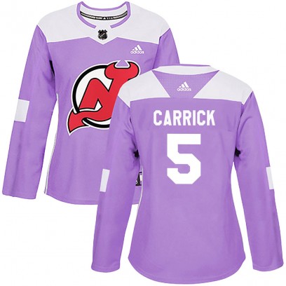 Women's Authentic New Jersey Devils Connor Carrick Adidas Fights Cancer Practice Jersey - Purple