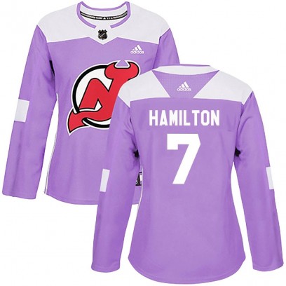 Women's Authentic New Jersey Devils Dougie Hamilton Adidas Fights Cancer Practice Jersey - Purple