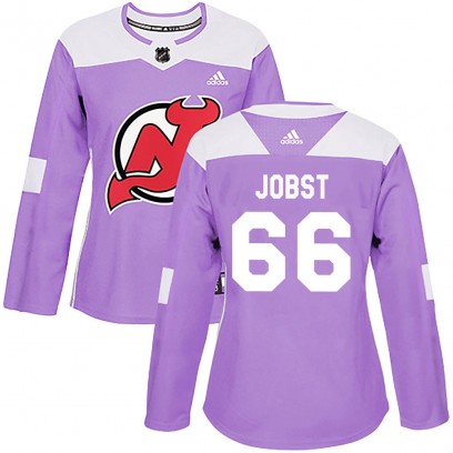 Women's Authentic New Jersey Devils Mason Jobst Adidas Fights Cancer Practice Jersey - Purple