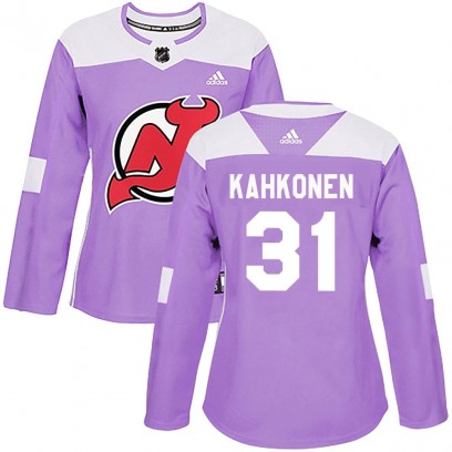 Women's Authentic New Jersey Devils Kaapo Kahkonen Adidas Fights Cancer Practice Jersey - Purple