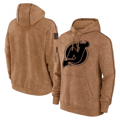 Youth New Jersey Devils 2023 Salute to Service Club Pullover Hoodie - Brown