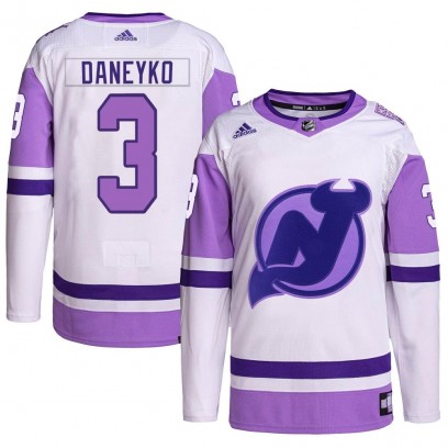 Men's Authentic New Jersey Devils Ken Daneyko Adidas Hockey Fights Cancer Primegreen Jersey - White/Purple