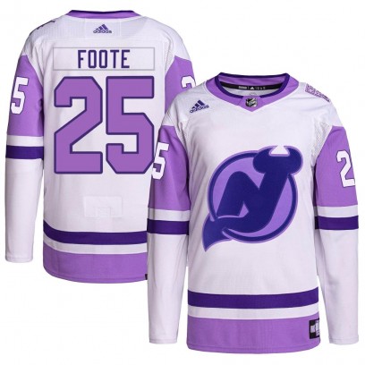 Men's Authentic New Jersey Devils Nolan Foote Adidas Hockey Fights Cancer Primegreen Jersey - White/Purple
