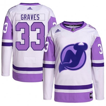 Men's Authentic New Jersey Devils Ryan Graves Adidas Hockey Fights Cancer Primegreen Jersey - White/Purple
