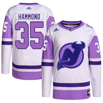Men's Authentic New Jersey Devils Andrew Hammond Adidas Hockey Fights Cancer Primegreen Jersey - White/Purple