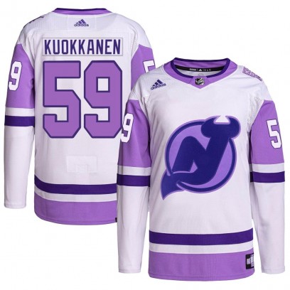 Men's Authentic New Jersey Devils Janne Kuokkanen Adidas Hockey Fights Cancer Primegreen Jersey - White/Purple