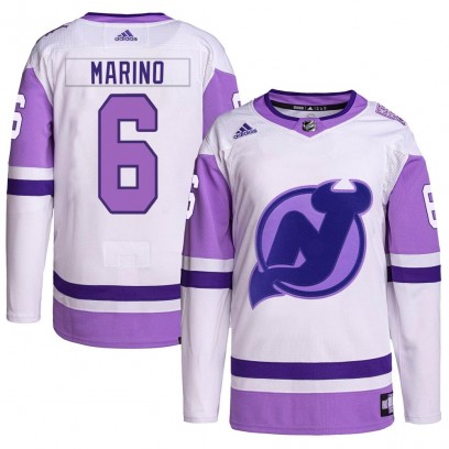 Men's Authentic New Jersey Devils John Marino Adidas Hockey Fights Cancer Primegreen Jersey - White/Purple