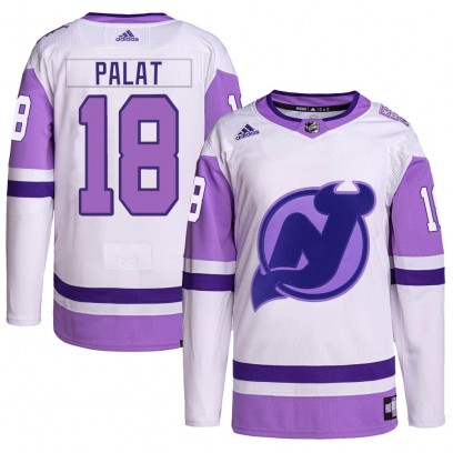 Men's Authentic New Jersey Devils Ondrej Palat Adidas Hockey Fights Cancer Primegreen Jersey - White/Purple