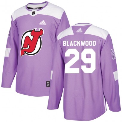 Youth Authentic New Jersey Devils MacKenzie Blackwood Adidas Mackenzie Blackwood Fights Cancer Practice Jersey - Purple