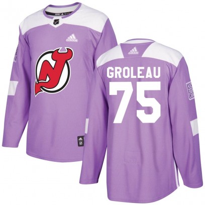 Men's Authentic New Jersey Devils Jeremy Groleau Adidas Fights Cancer Practice Jersey - Purple