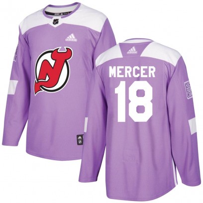 Men's Authentic New Jersey Devils Dawson Mercer Adidas Fights Cancer Practice Jersey - Purple