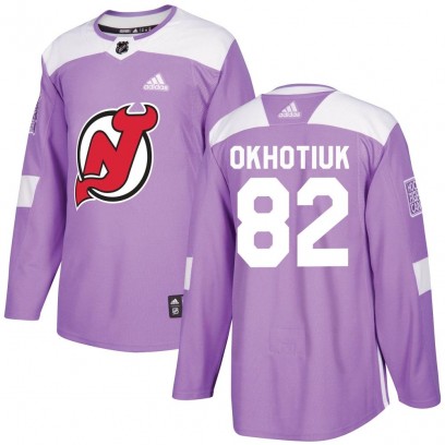 Men's Authentic New Jersey Devils Nikita Okhotiuk Adidas Fights Cancer Practice Jersey - Purple