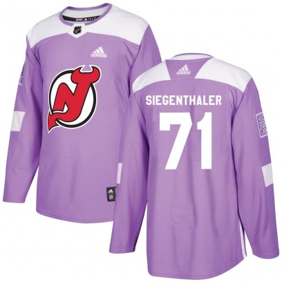 Men's Authentic New Jersey Devils Jonas Siegenthaler Adidas Fights Cancer Practice Jersey - Purple