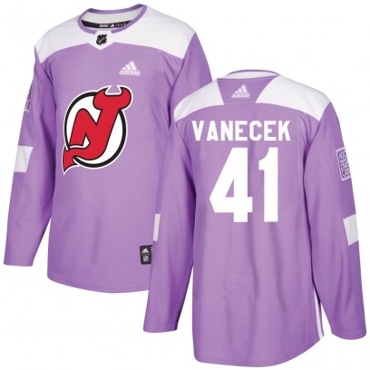 Men's Authentic New Jersey Devils Vitek Vanecek Adidas Fights Cancer Practice Jersey - Purple