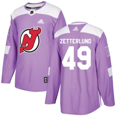 Men's Authentic New Jersey Devils Fabian Zetterlund Adidas Fights Cancer Practice Jersey - Purple