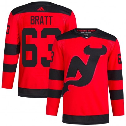 Men's Authentic New Jersey Devils Jesper Bratt Adidas 2024 Stadium Series Primegreen Jersey - Red