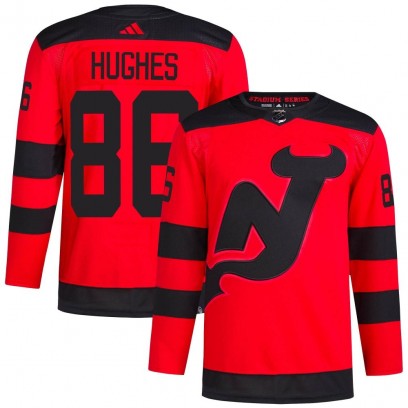 Men's Authentic New Jersey Devils Jack Hughes Adidas 2024 Stadium Series Primegreen Jersey - Red