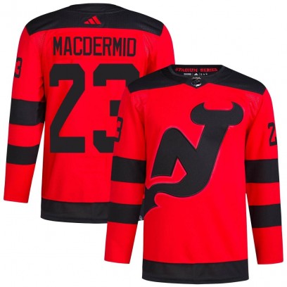 Men's Authentic New Jersey Devils Kurtis MacDermid Adidas 2024 Stadium Series Primegreen Jersey - Red