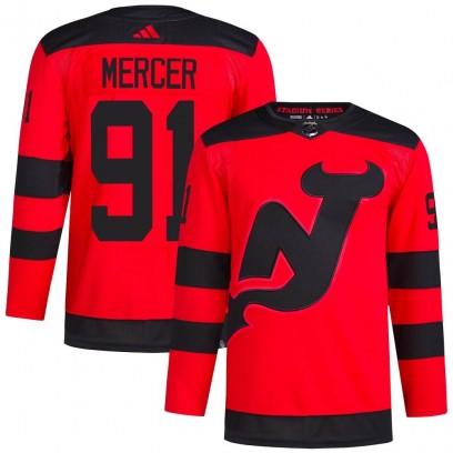 Men's Authentic New Jersey Devils Dawson Mercer Adidas 2024 Stadium Series Primegreen Jersey - Red