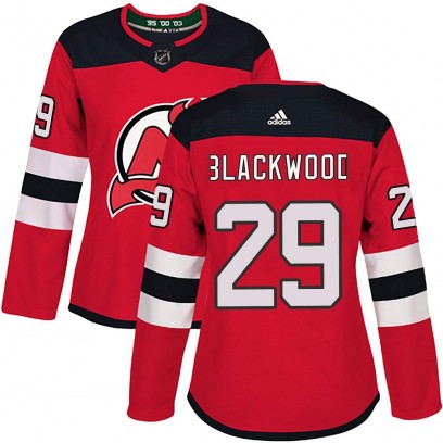 Women's Authentic New Jersey Devils MacKenzie Blackwood Adidas Mackenzie wood Red Home Jersey - Black