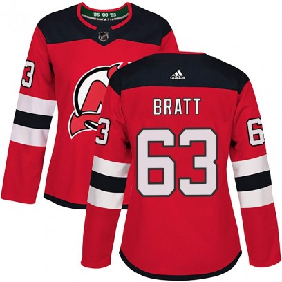 Women's Authentic New Jersey Devils Jesper Bratt Adidas Home Jersey - Red