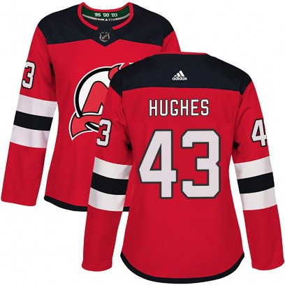 Women's Authentic New Jersey Devils Luke Hughes Adidas Home Jersey - Red