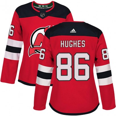 Women's Authentic New Jersey Devils Jack Hughes Adidas Home Jersey - Red