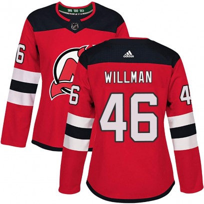 Women's Authentic New Jersey Devils Max Willman Adidas Home Jersey - Red