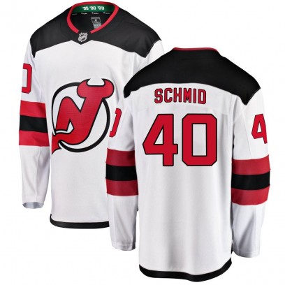 Men's Breakaway New Jersey Devils Akira Schmid Fanatics Branded Away Jersey - White