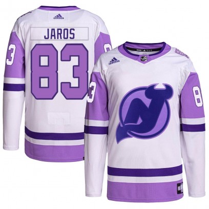 Youth Authentic New Jersey Devils Christian Jaros Adidas Hockey Fights Cancer Primegreen Jersey - White/Purple