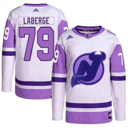 Youth Authentic New Jersey Devils Samuel Laberge Adidas Hockey Fights Cancer Primegreen Jersey - White/Purple
