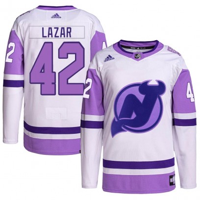 Youth Authentic New Jersey Devils Curtis Lazar Adidas Hockey Fights Cancer Primegreen Jersey - White/Purple