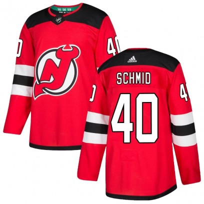 Youth Authentic New Jersey Devils Akira Schmid Adidas Home Jersey - Red