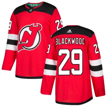 Men's Authentic New Jersey Devils MacKenzie Blackwood Adidas Mackenzie wood Red Home Jersey - Black