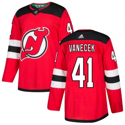 Men's Authentic New Jersey Devils Vitek Vanecek Adidas Home Jersey - Red