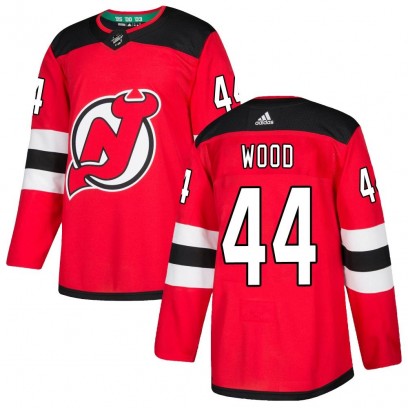 Men's Authentic New Jersey Devils Miles Wood Adidas Home Jersey - Red
