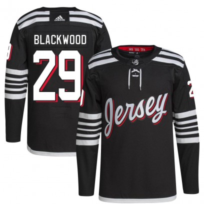 Men's Authentic New Jersey Devils MacKenzie Blackwood Adidas Mackenzie wood 2021/22 Alternate Primegreen Pro Player Jersey - Bla