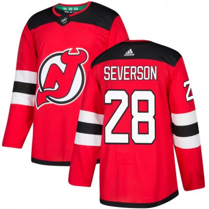 Men's Authentic New Jersey Devils Damon Severson Adidas Jersey - Red