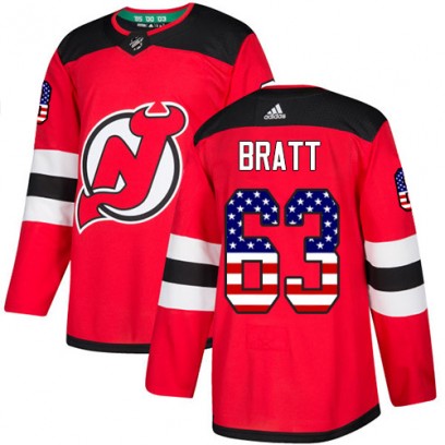 Youth Authentic New Jersey Devils Jesper Bratt Adidas USA Flag Fashion Jersey - Red
