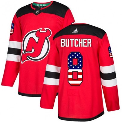 Men's Authentic New Jersey Devils Will Butcher Adidas USA Flag Fashion Jersey - Red